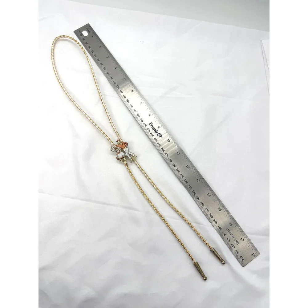 Vintage Square Line Dance Couple Bolo Tie White Gold Braided Cord Western Style